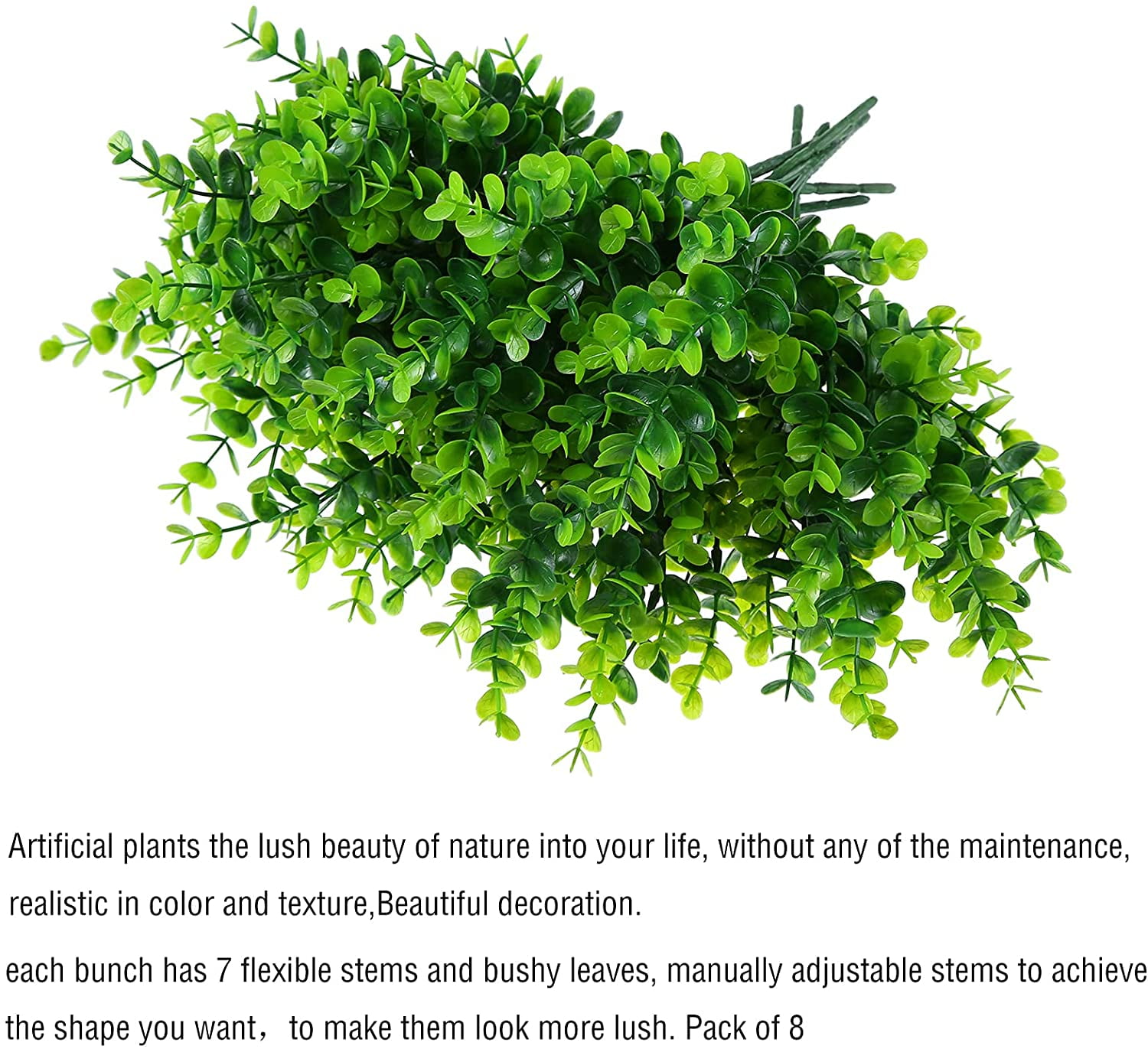 12 Bundles Artificial Greenery Plants, Faux Outdoor UV Resistant Fake Eucalyptus Bushes for Garden Porch Window Box Filler Indoor Home Decoration (Green)