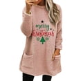 thumbnail image 1 of Chandail en Molleton Ample Décontracté à Manches Longues Col Rond Double Velours Automne Hiver Imprimé de Noël avec Poche Sans Capuche pour Femmes, 1 of 4
