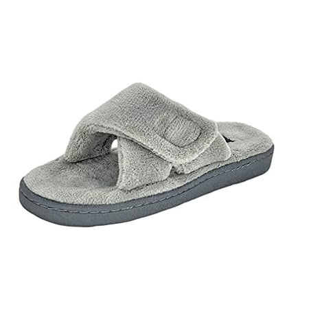 

Clarks Womens Adjustable Slide Slipper JMS0784T - Plush Comfy Terry Lining - Indoor Outdoor House Slippers For Women (7 M US Lt Grey)