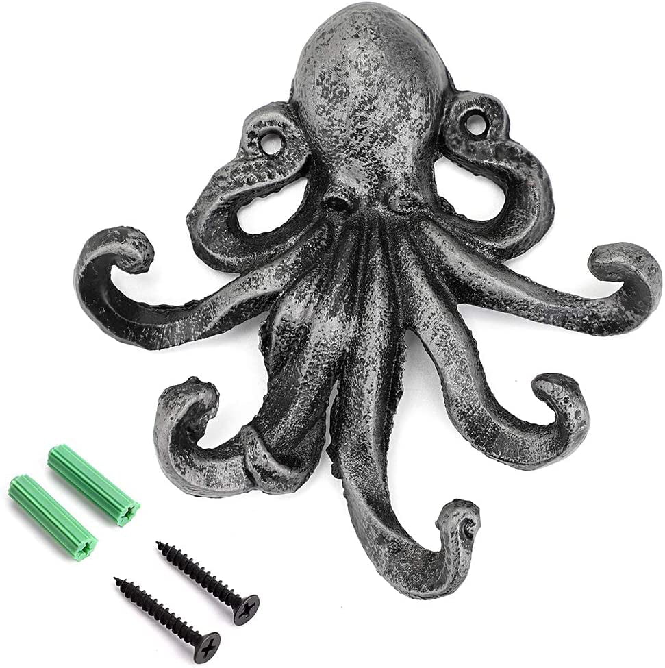 Octopus Cast Iron Hook Wall Mounted Key Jewelry Towel Hanger Beach Ocean Decor 