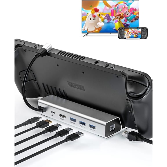RGEEK Alloy 6 in 1 Hub TV Docking Station for Valve Steam Deck Stand with 4K@60Hz, Ethernet, 3 USB3.0 Data Port, USB-C PD Charging