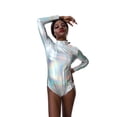 thumbnail image 2 of Liacowi Women Shiny Bodysuit, Adults Sexy Solid Color Long Sleeve High Collar Zipper Romper, 2 of 5