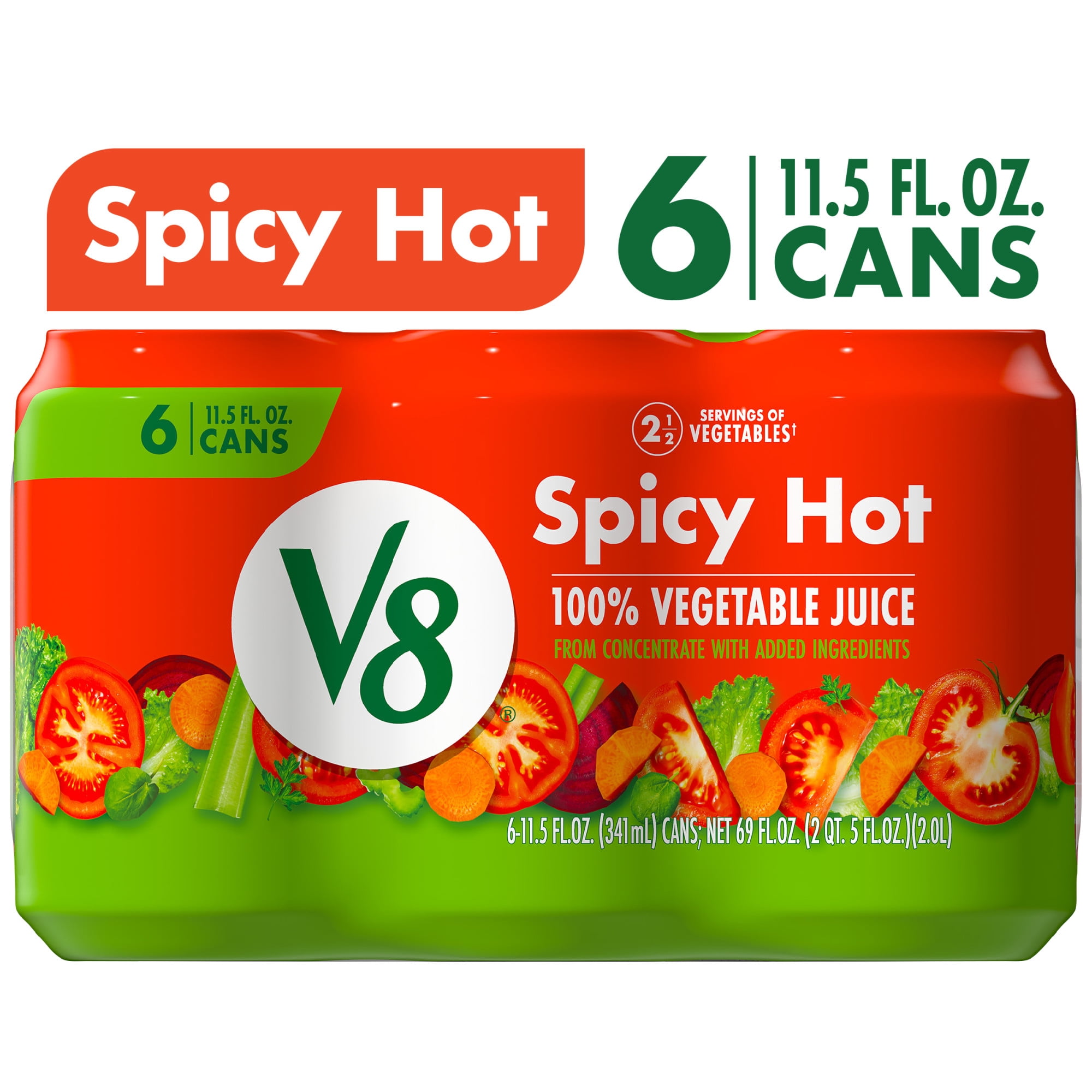 (4 pack) V8 Spicy Hot 100% Vegetable Juice, 11.5 fl oz Can, 6 Count