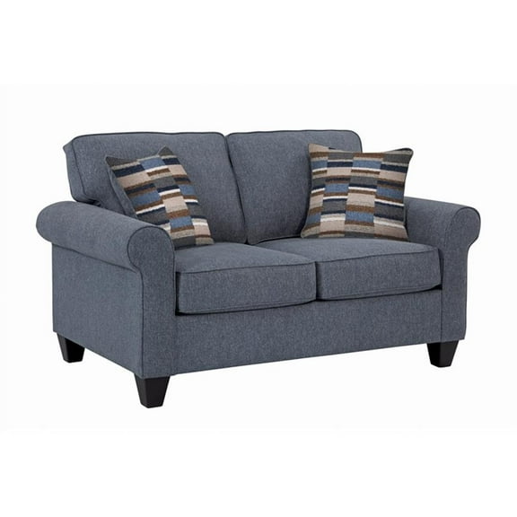 Pemberly Row Contemporary Rolled Arm Loveseat with Two Pillows