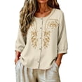 thumbnail image 4 of Short Sleeve Tops for Women Casual Round Neck Down 3/4 Lenght Summer Womens Tshirts Beige XXL, 4 of 9