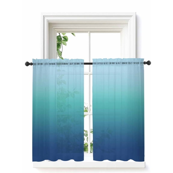 Teal Blue Ombre Tier Curtains 45 Inch Length,Sheer Curtains for Bedroom Living Room Window Modern Abstract Art Gradient Aesthetics Small Half Window Kitchen Curtains & Drapes 27.5"x45" 2 Panels