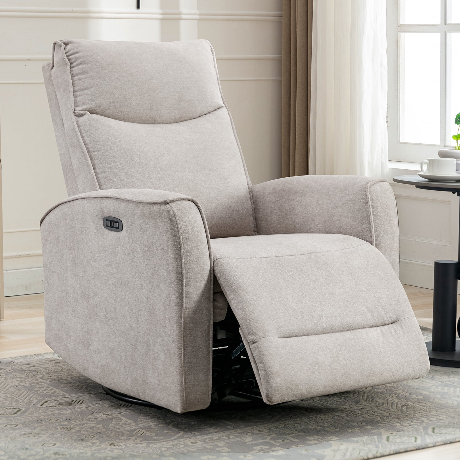 Bonzy Home Electric Recliner Chair, 270° Swivel Recliner Living Room Sofa Chair with USB Ports, Beige