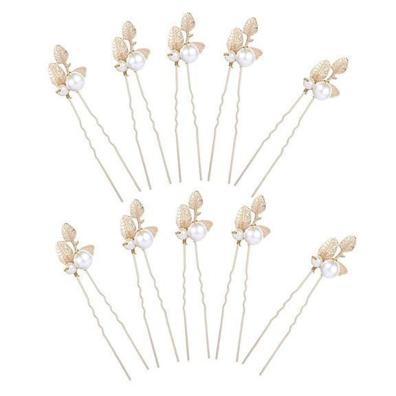 LOLIPPYY 10Pcs Wedding Hair Accessories Gold Leaf U Shape Hair Pins for Bride and Formal Events