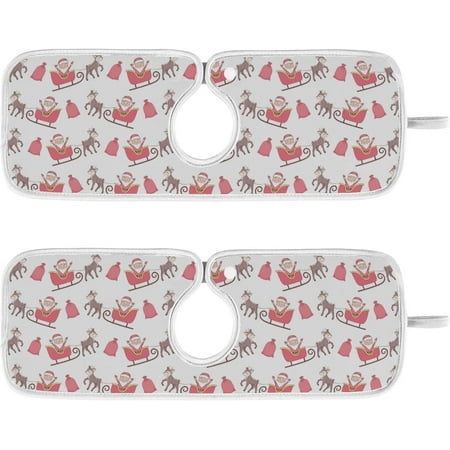 

Cute Santa Claus Deer Kitchen Sink Splash Guard 2 Packs Faucet Absorbent Mats Merry Christmas Bag Faucet Handle Drip Catcher Quickly Drying Mat for Kitchen Counter Bathroom 14.9*5.5in