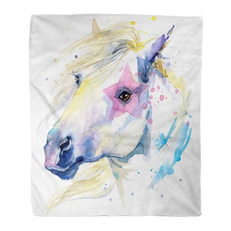 SIDONKU Throw Blanket Warm Cozy Print Flannel White Horse Graphics Splash Watercolor Unusual for Cute Comfortable Soft for Bed Sofa and Couch 58x80 Inches