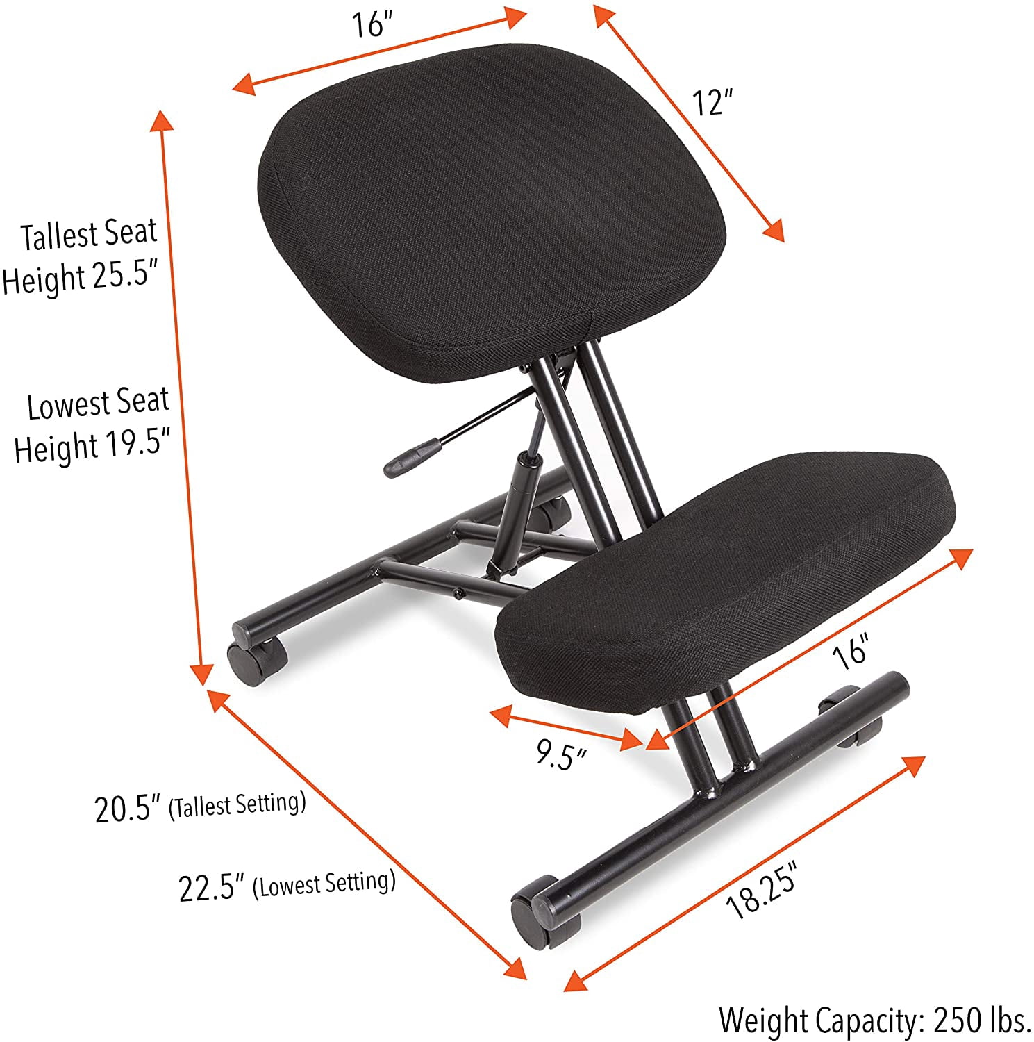 ProErgo Pneumatic Ergonomic Kneeling Chair | Fully Adjustable Mobile Office Seating | Improve Posture to Relieve Neck & Back Pain | Easy Assembly | Use in Home, Office, or Classroom