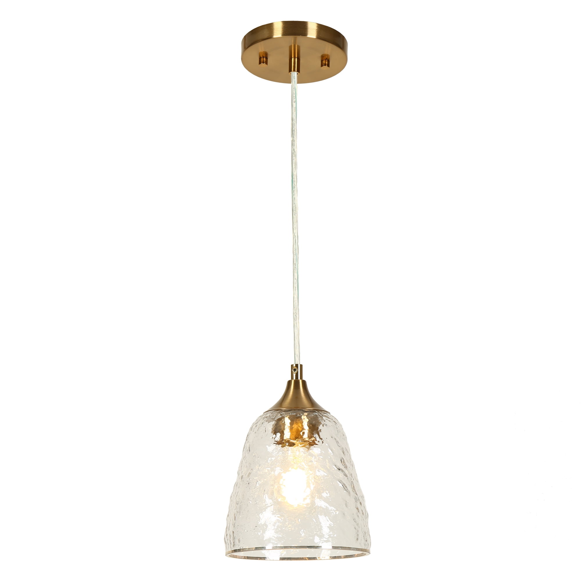 LNC Polished Brass Modern/Contemporary Ribbed Glass Bell LED Mini Hanging Pendant Light