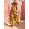thumbnail image 5 of Women's Elastic Waist Pleated Lantern Pants, Loose Fit Slit Hem Trousers for Everyday, Vacation, Beach & Casual Wear, 5 of 7