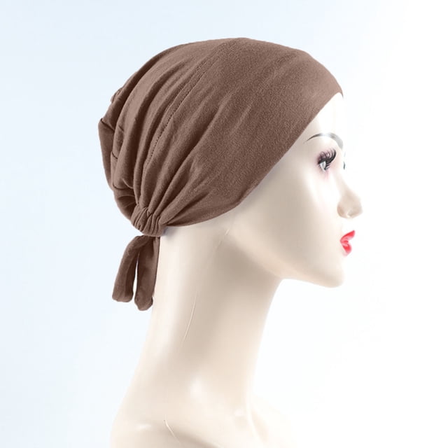 PEIXUN Women's Muslim Elastic Band Ethnic Hijab Solid Color Adjustable Small Cap Tube Cap Wrapped Turban Cap Lace Up