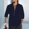 thumbnail image 3 of Rvwovn Men's Long Sleeve Henley Shirt, Lightweight Breathable Linen-Cotton Blend Top for Summer Vacation Outfits, 3 of 7