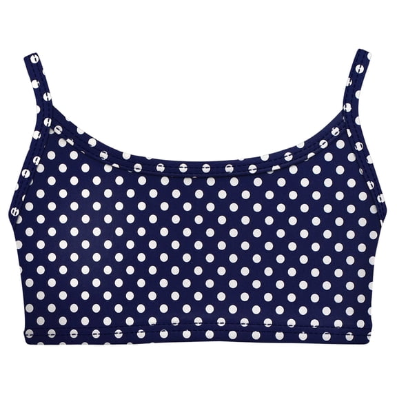 Girls UPF 50 Printed Bikini Swim Top | Navy w- White Polka Dot