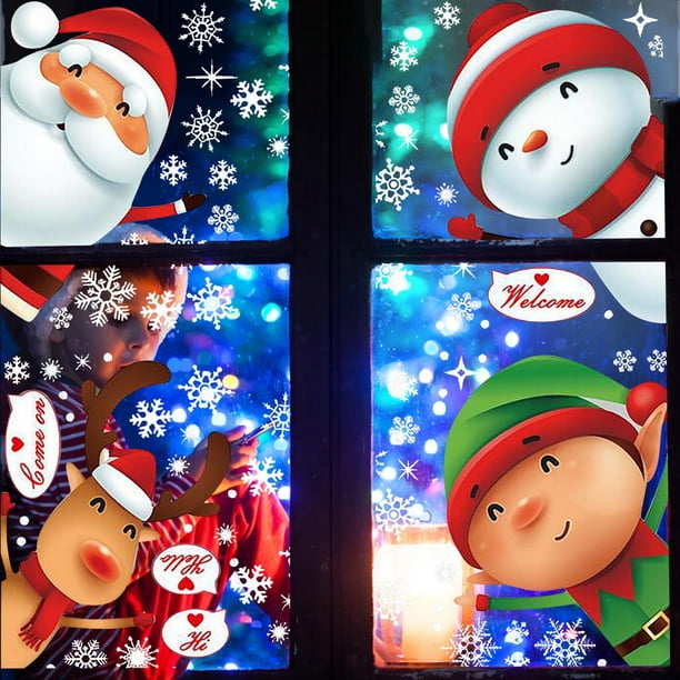 Fridja Cartoon Bonhomme De Neige Santa Fenêtre Autocollant Cadeau De Noël  Décor À La Maison Autocollant 