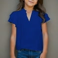 thumbnail image 2 of Taqqpue Girls Ruffle Short Sleeve T Shirts Kids V Neck Casual Shirts Pleated Flowy Solid Color Loose Fit Blouse Cute Fashion Tees Tops 5-14 Years, 2 of 6