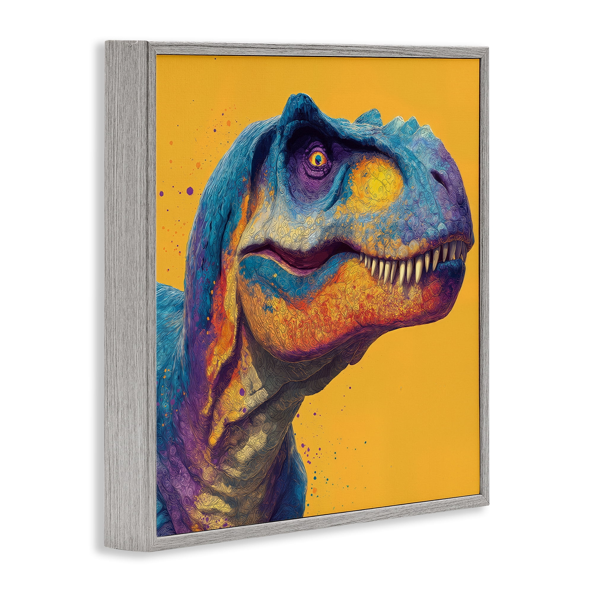 Stupell Industries Vibrant T-Rex Portrait Gray Framed Giclee Art, design by Wumples