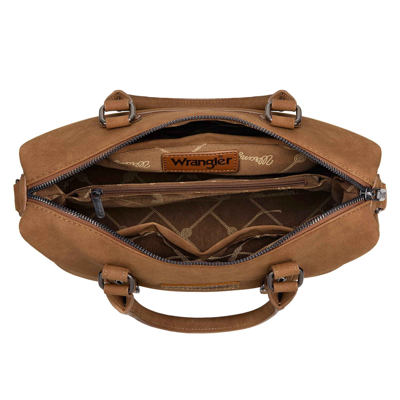 Wrangler Suede Doctor Bag Top Handle Purse Satchel Handbags Suede Crossbody Barrel Handbags for Women, Brown