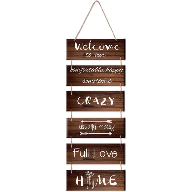 1 juego de letreros de madera para colgar con la palabra "Bienvenido a nuestro hogar", placa decorativa rústica para pared, letrero de bienvenida con listones, arte de pared para entrada, casa de