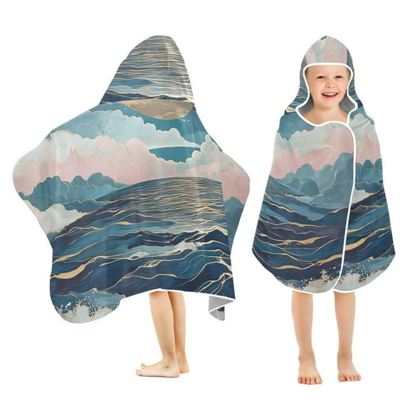 Yayeee Kids Hooded Towels Toddler Soft Absorbent Beach Bathing Wrap 50" x 23.5", Rolling Waves
