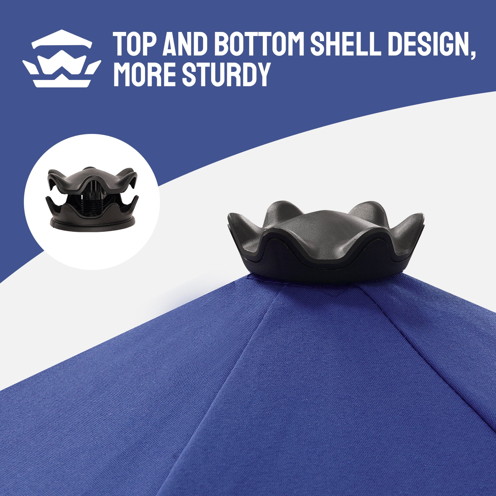 CROWN SHADES 9 Ft Patio Umbrella Polyester Outdoor Umbrella Patented Edge Connection Windproof Design Blue