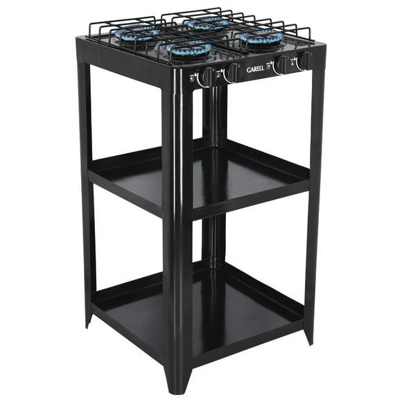 Estufa Parrilla de Gas 4 quemadores Garell Anaquel Negra