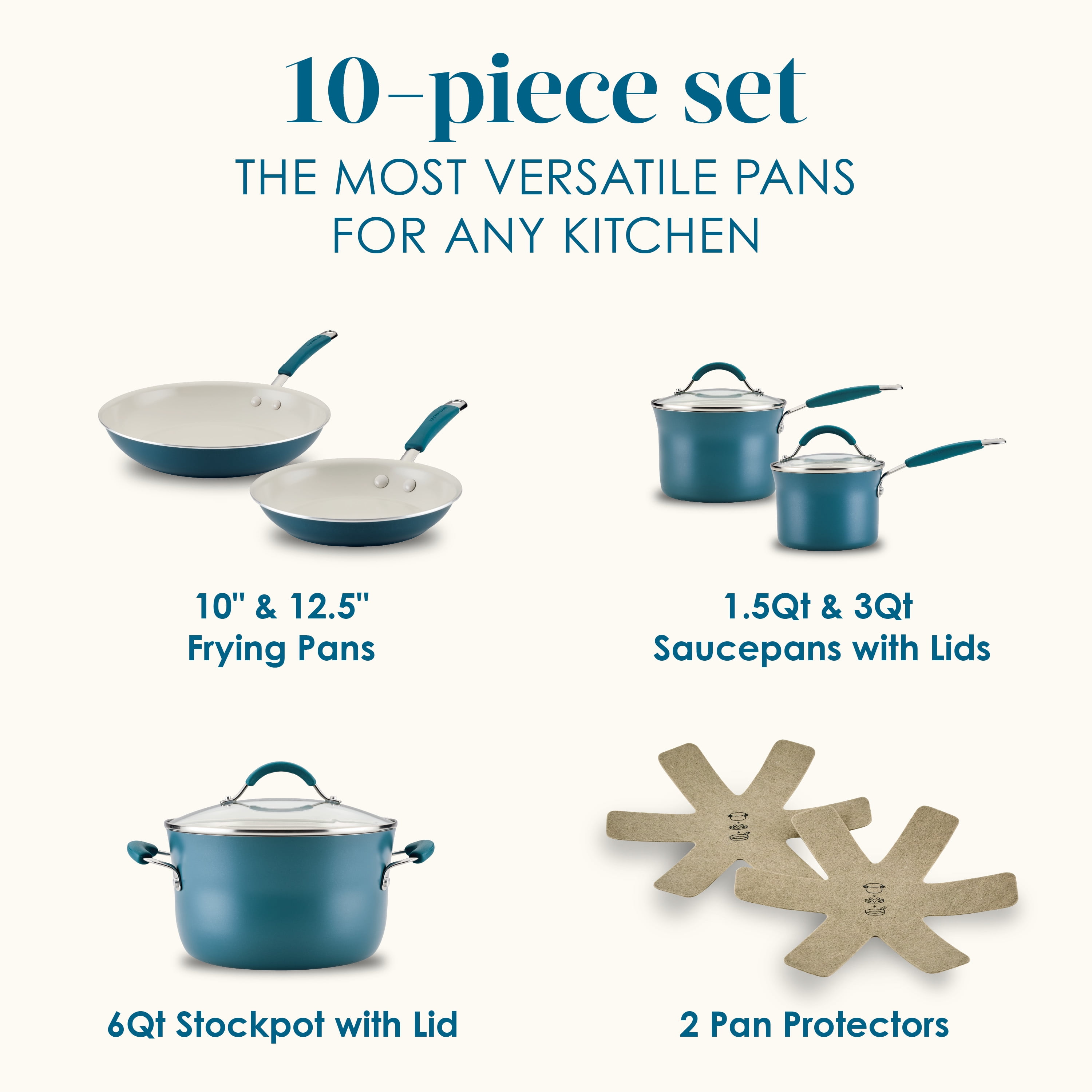 Rachael Ray Cucina Ceramic Nonstick Cookware 10 Piece Pots and Pans Set, Marine Blue