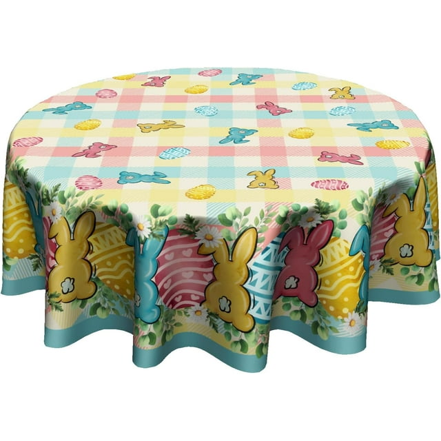 Easter Rabbit Tablecloth Round 60 Inch Eucalyptus Leaf Table Cloth Holiday Washable Fabric Table Cover for Home Kitchen Party Dinner Decor