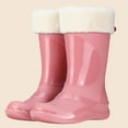 thumbnail image 4 of Pink Ladies Warm Mid Calf Fleece Lined Waterproof Work Boots Slip Resistant Rubber Shoes Casual, 4 of 4