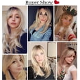 thumbnail image 5 of 20 Pouces Ombre Blonde pour les Femmes avec Frange Long Naturel Vertical avec des Racines Sombres Résistant à la Chaleur Synthétique, 5 of 5
