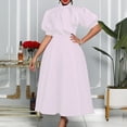 thumbnail image 2 of AURA Plus Size Women Summer Bow High Waist Banquet Dress Elegant Solid Color Lantern Sleeve Midi Dress, 2 of 8