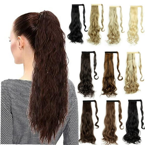 Long Wave Ponytail Extension Synthetic Wavy Curly Wrap Around Clip in Ponytail Hair Extensions for Women Natural Hair Ponytails for Girl Lady Magic Paste Ponytail??22 inch 80g)