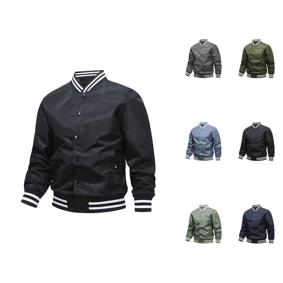 Baseball Jackets for Men 2025 Lightweight Long Sleeve Stand Collar Button Down Jacket with Pockets Outerwear Coat
