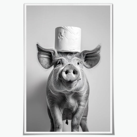 WFSposter Bathroom wall art Cute Pig in Tub Poster Funny Bathroom Wall Decor bathtub Art Retro Black and White Animal Wall Art Pig Canvas Picture Print Unframed12x18inch