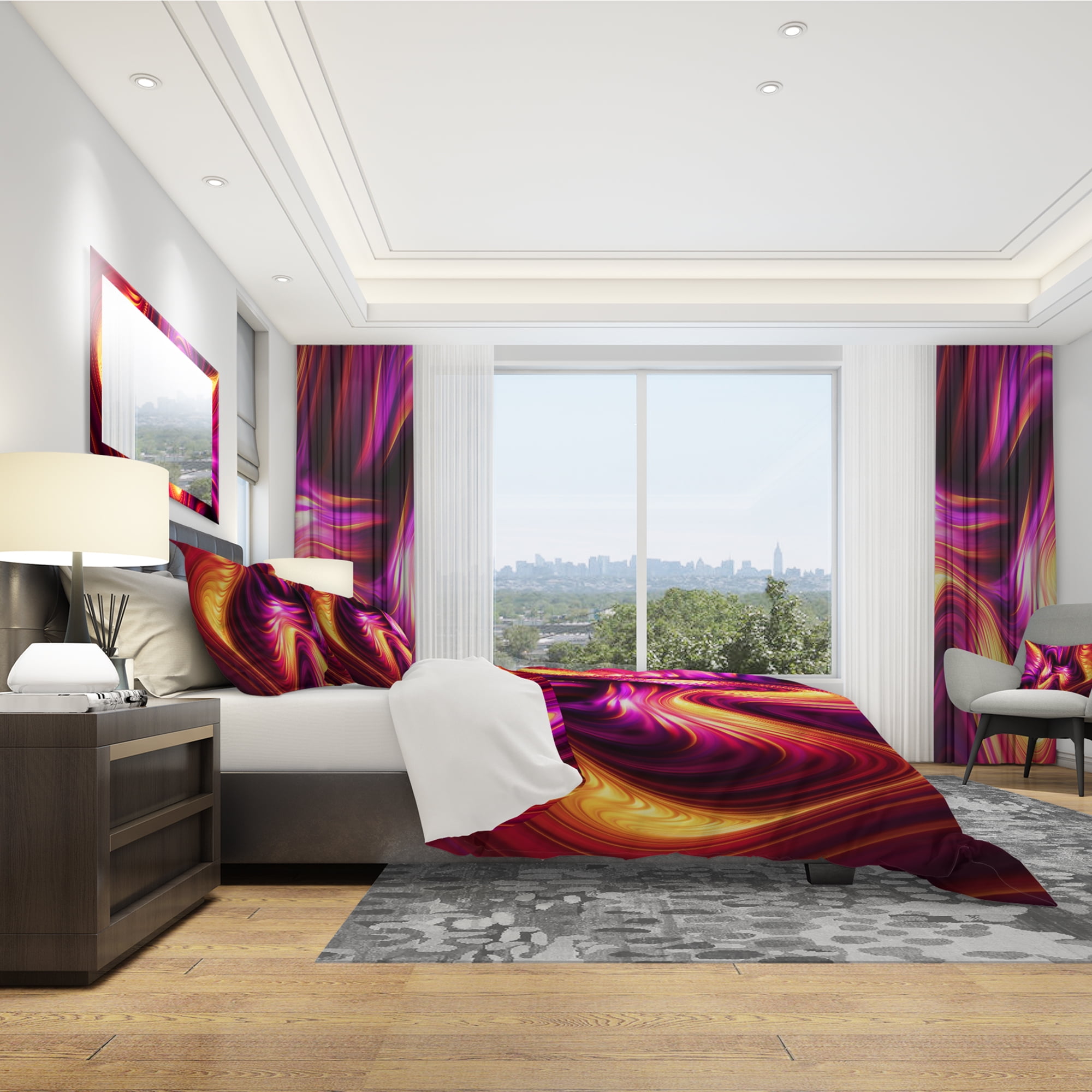 Designart 'Pink and Orage Fluidity' Modern & Contemporary Duvet Cover Set