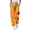 thumbnail image 4 of Yellow High Waist Pjs Loose Pant Comfy Long Lounge Bottom,Drawstring Elastic Waist Sleep Pants with Pockets M, 4 of 9