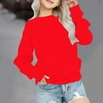 thumbnail image 2 of Meitianfacai Little and Big Girls Sweatshirt Casual Solid Color Crewneck Long Sleeve Tunic Tops Slim Fit Pullovers Fall Fashion Outwear, Girls Red Sweatshirt Size 11-12 Years, 2 of 7
