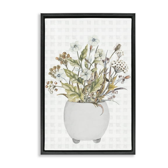 Stupell Industries Soft Potted Wildflowers Botanical & Floral Painting Black Floater Framed Canvas Art Print Wall Art, 17 x 25