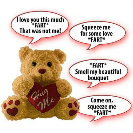 Farting Teddy Bear - Hug It's Heart To Hear It Fart | Soft Plush 11" Brown Teddy Bear | Funny Gag Gift