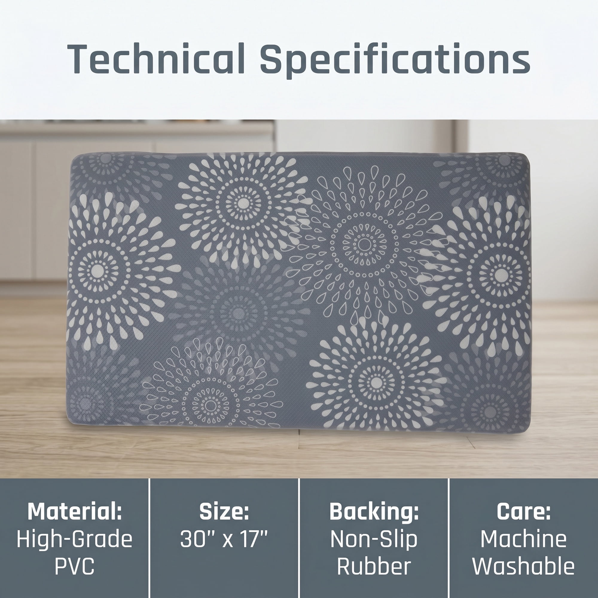 Unique Bargains Cushioned Waterproof Non-Slip Standing Mat Grey 30" x 17"