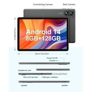 11 Inch Android 14 Tablet 2 in 1 Tablet, Qcta Core, 8GB RAM+128GB ROM+1TB Expand, 2+8MP Camera, 8000mAh Battery, 5G/2.4G WiFi, Bluetooth, Case (Gray)