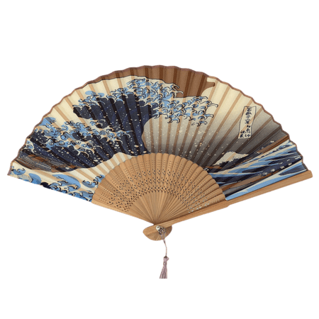 

Japanese Folding Hand Held Fan Vintage Retro Style Kanagawa Sea Waves