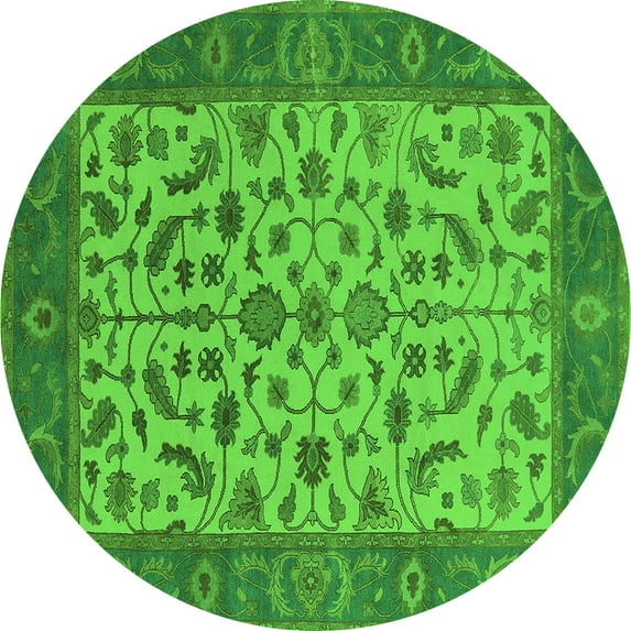 Ahgly Company Indoor Round Oriental Green Traditional Area Rugs, 4' Round