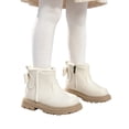 thumbnail image 3 of Huanglei Toddler Girls Leather Ankle Boots Back Bow Pom Side Zip Fall Boots(White), 3 of 5