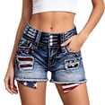 thumbnail image 2 of Y-Sunset Women's American Flag Ripped Denim Shorts, Mid Rise Distressed Jean Shorts with Pockets, Casual Summer Shorts for 4th of July(Blue/L), 2 of 7
