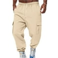 thumbnail image 2 of Dwelliawo Men's Heavyweight Fleece Cargo Sweatpants Heavyweight Fleece Pants with Multi Pockets Trendy Baggy Outdoor Jogger Pant Casual Elastic Waist Trousers Beige 2XL, 2 of 3
