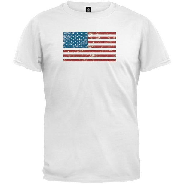 4th of July Distressed American Flag White TShirt XXLarge