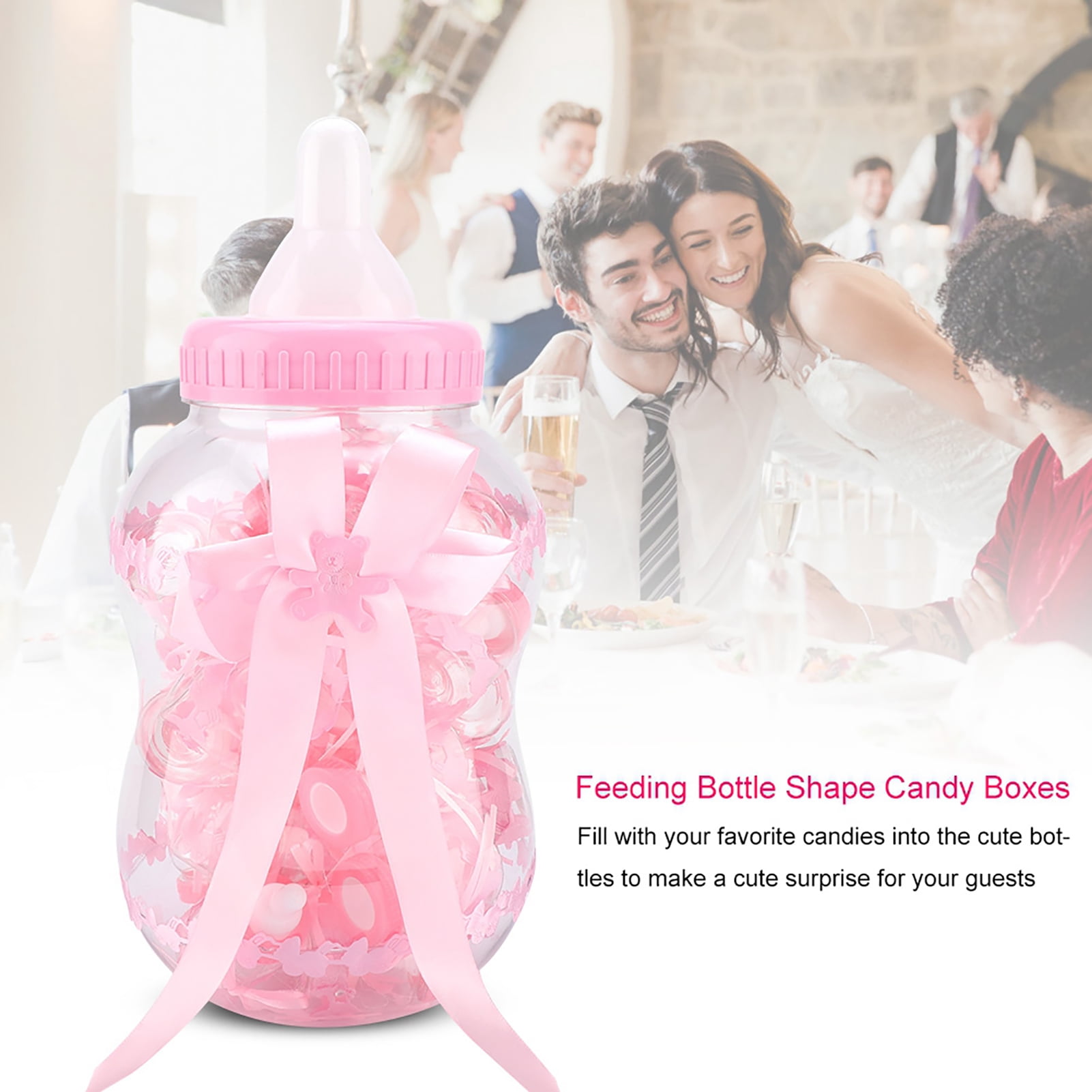 Yajisi 30 Count Cute Baby Feeding Bottle Shape Candy Gift Boxes for Gender Reveal Baby Shower Party Favors, Pink (38cm / 15.0 inches)